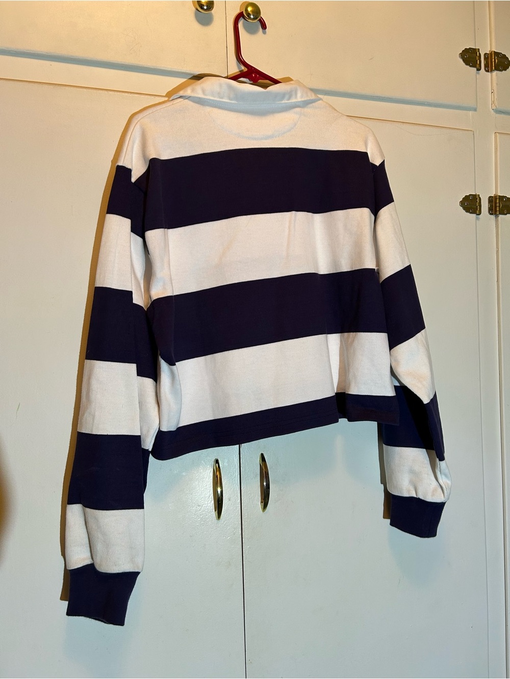 Sport-Tek Navy and Cream Striped Rugby Polo - Picture 5 of 11